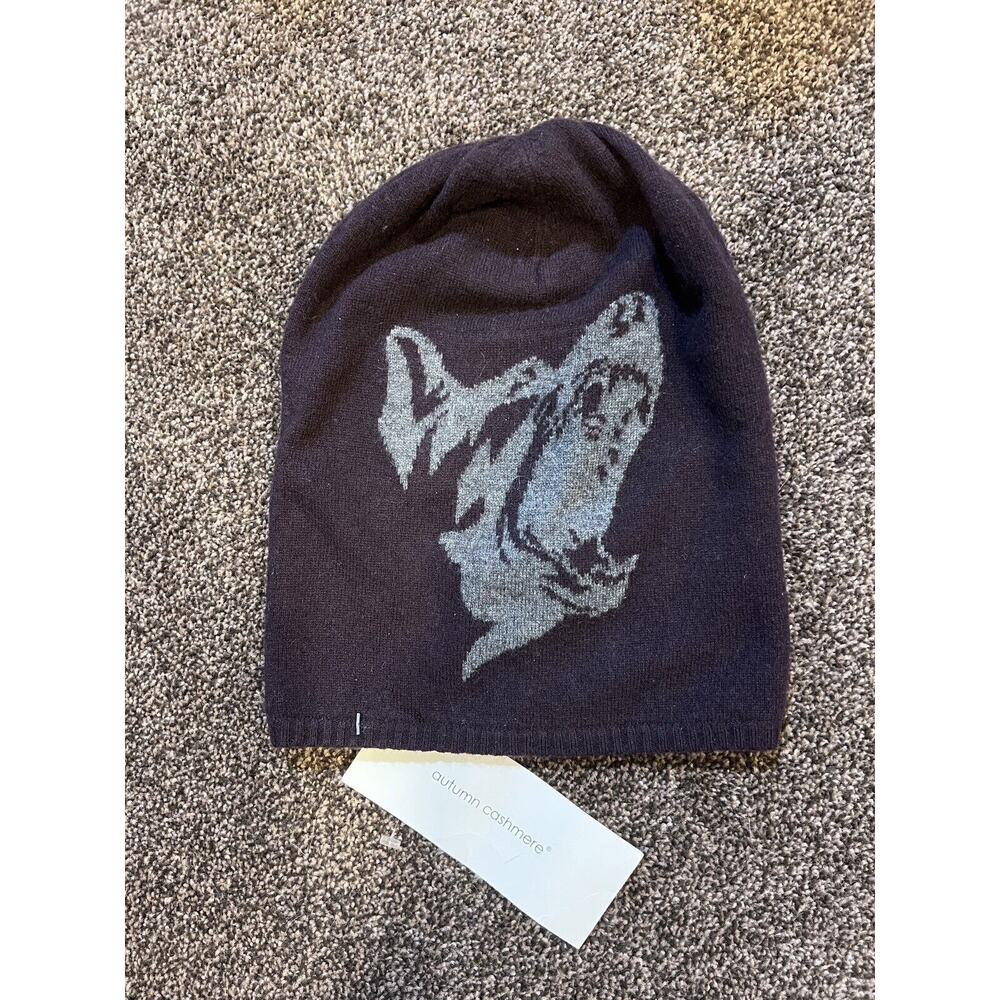 Autumn 100% Cashmere Hat Men’s Reversible Intarsia Cap Beanie Dog Wolf